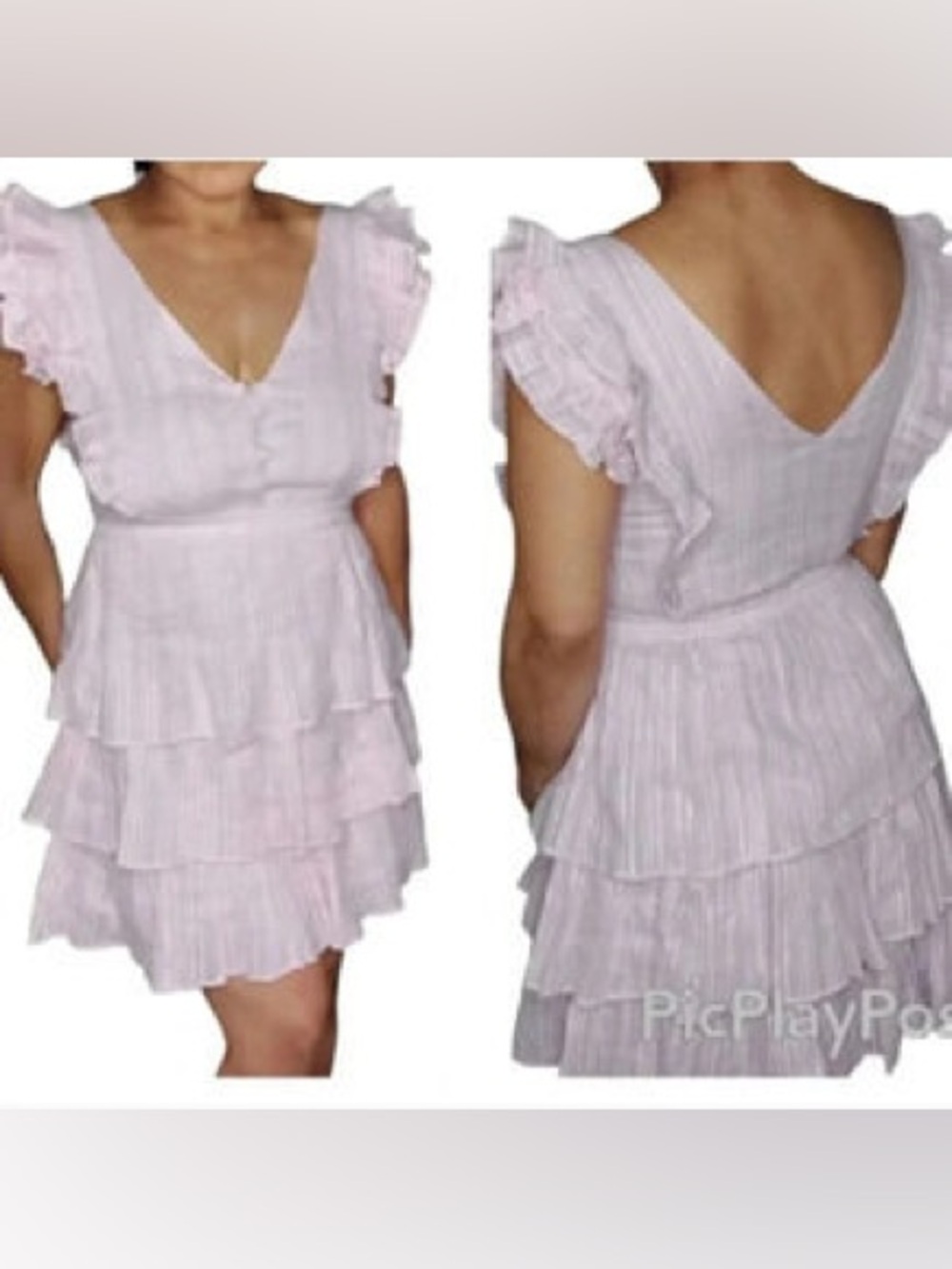 House of Harlow 1960 x Revolve lavender pink ruffle tiered shimmer mini dress